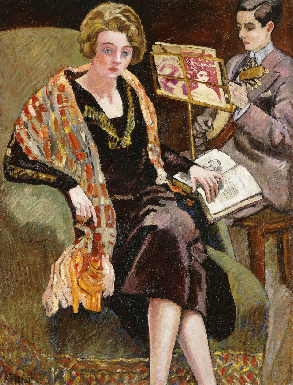 Mme Valtat och hennes son med en banjo; Mme Valtat och hennes son på Banjo av Louis Valtat