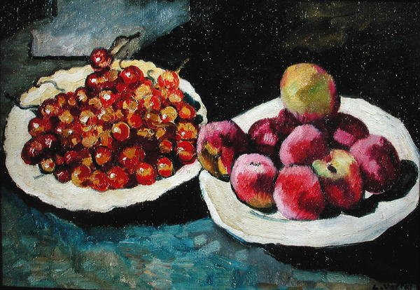 Stilleben med persikor och körsbär (olja på duk) av Louis Valtat
