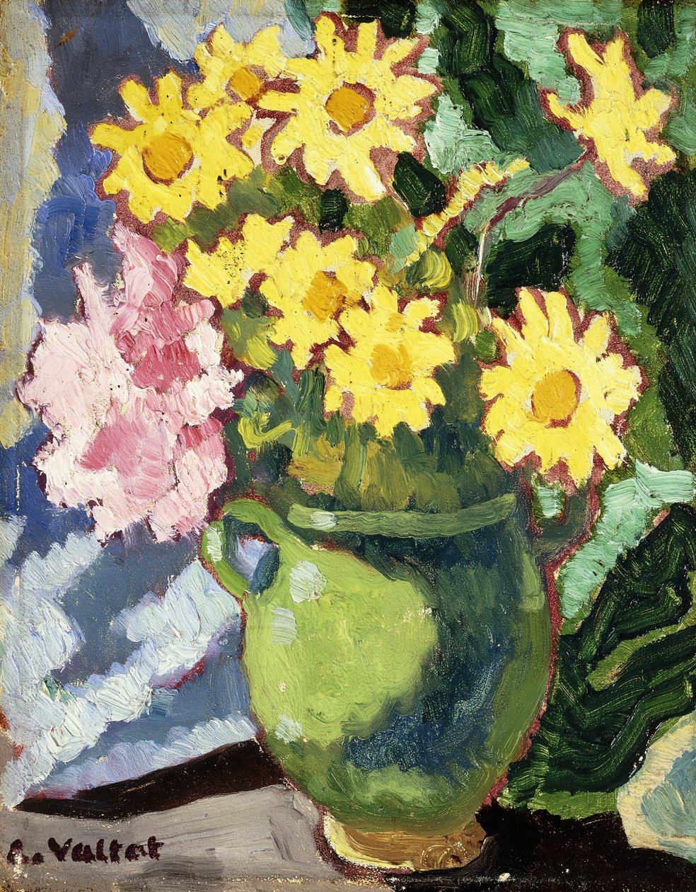 Gula tusenskönor i en grön kanna; Gula prästkragar, grön kanna av Louis Valtat