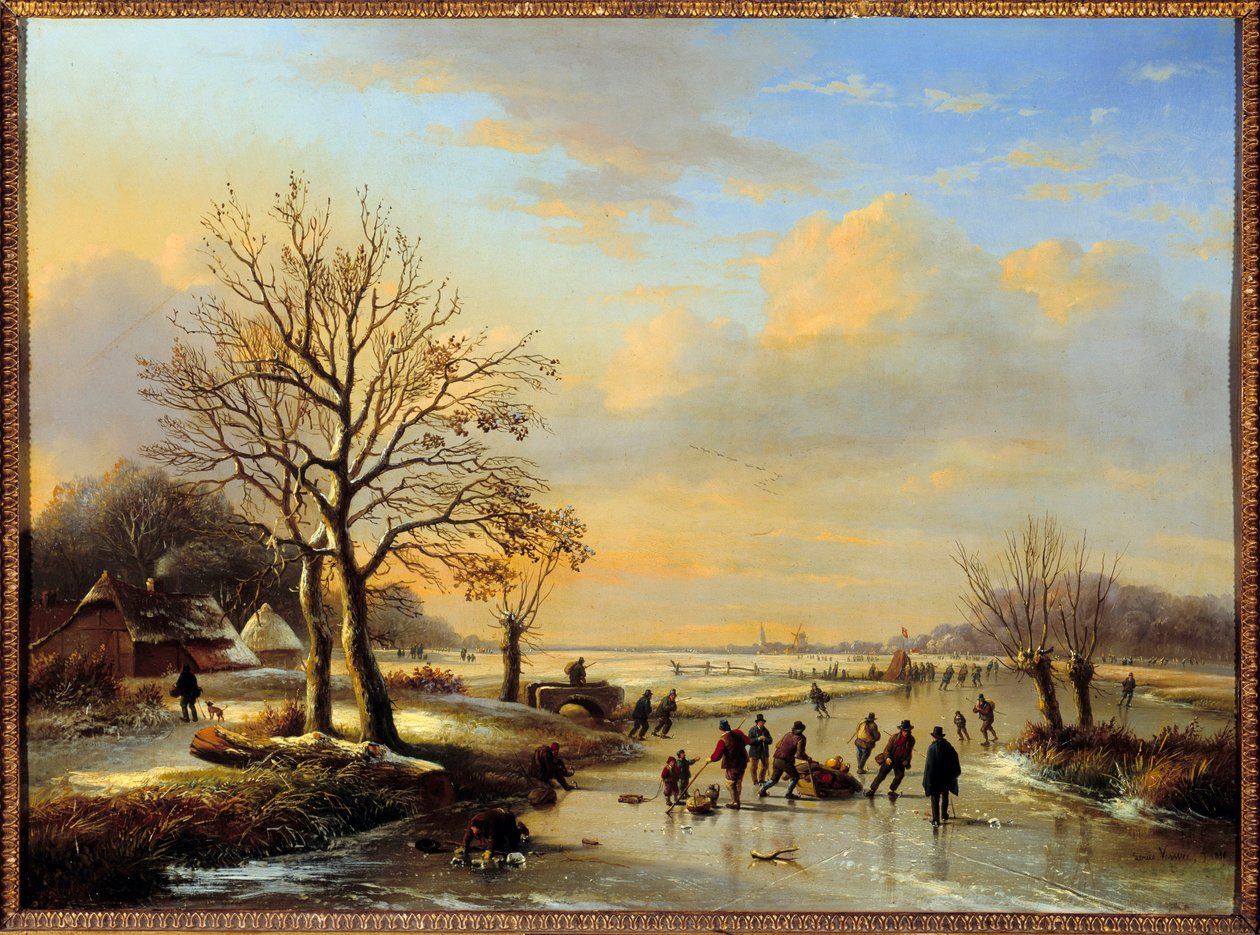 Skridskoåkare. Målning av Louis Verwee (1807-1877) av Louis Verwee