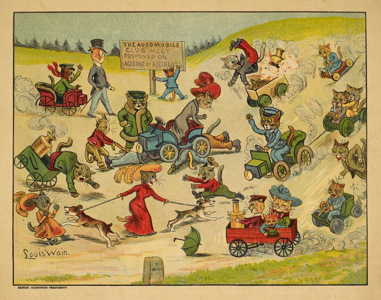 Katter i olika bilar. av Louis Wain