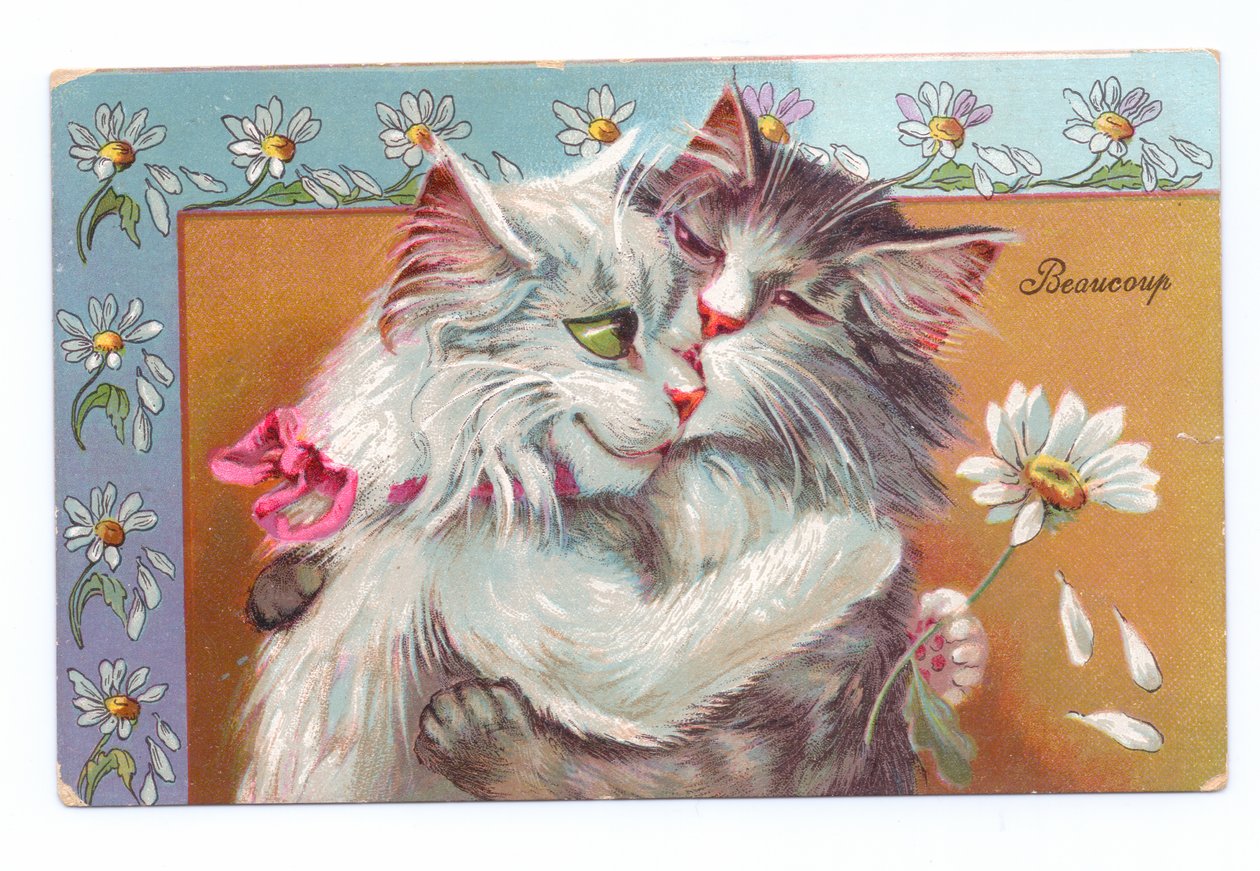 Edwardianskt vykort av två katter som kramar varandra, c.1910 av Louis Wain