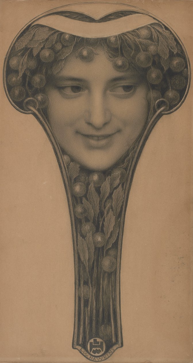 Maskering, ca 1900 (svart krita och blyerts på ljusbrunt papper) av Louis Welden Hawkins