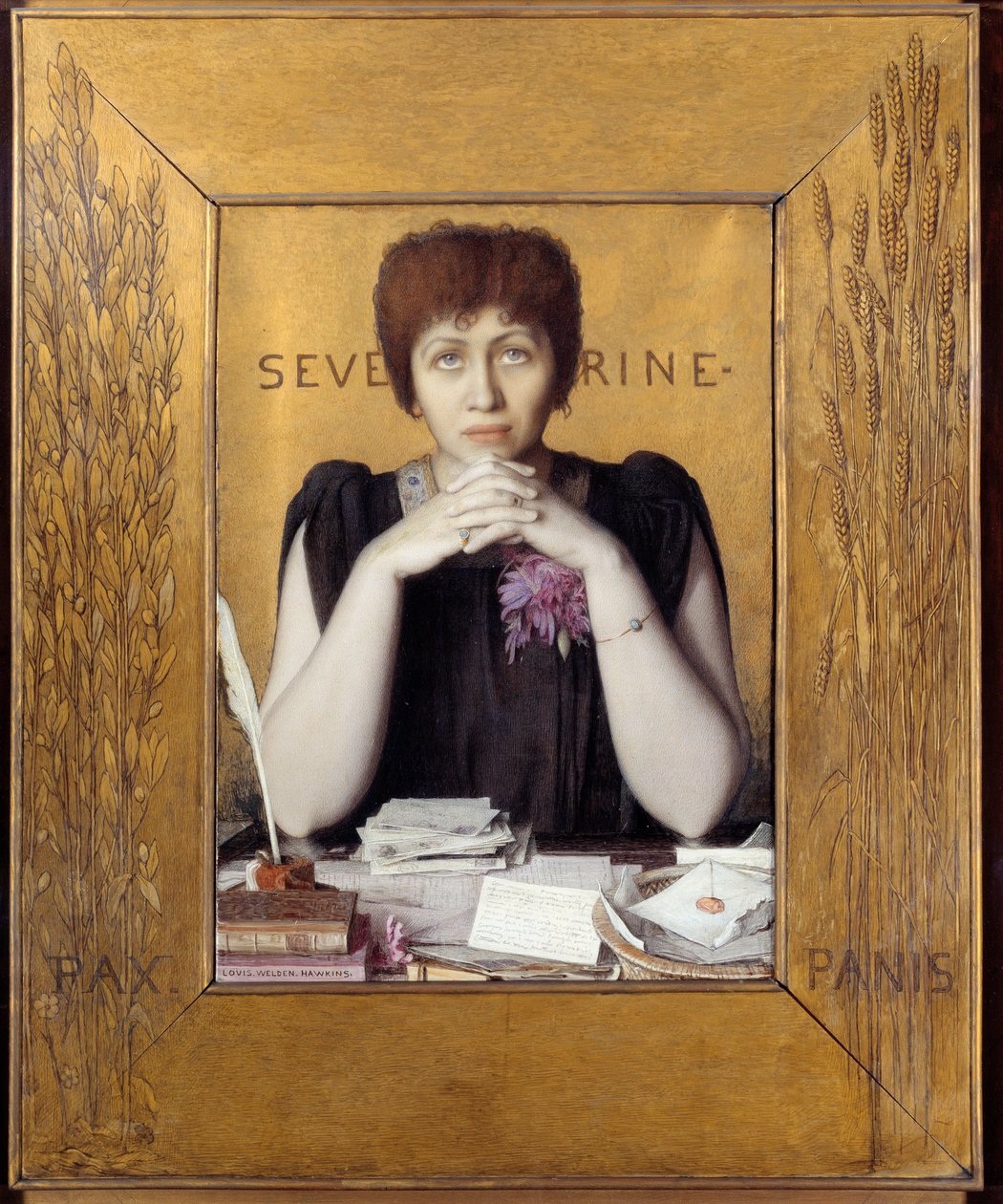 Porträtt av Caroline Remy kallad Severine (1855 - 1929), fransk journalist. Målning av Louis Welden Hawkins (1849 - 1910) Ec. Ang av Louis Welden Hawkins
