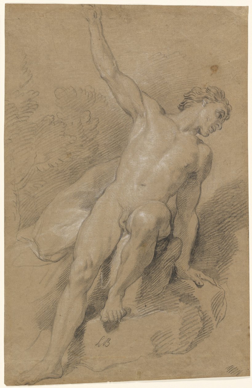 Naken man sitter på klippor av Louis de Boullogne the Younger