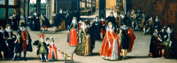 Eleganta figurer som dansar i en interiör (olja på panel) av Louis de Caullery