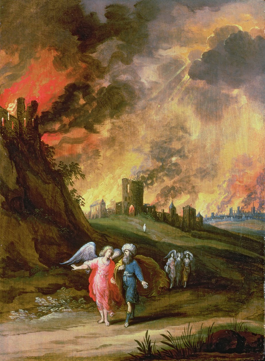 Lot och hans döttrar lämnar Sodom av Louis de Caullery