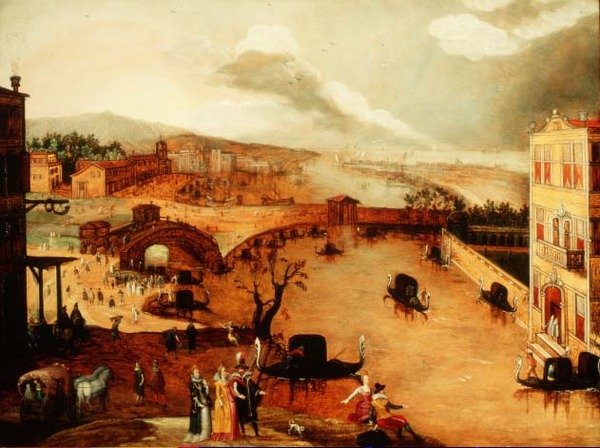 Scen Galante i ett flodlandskap (panel) av Louis de Caullery