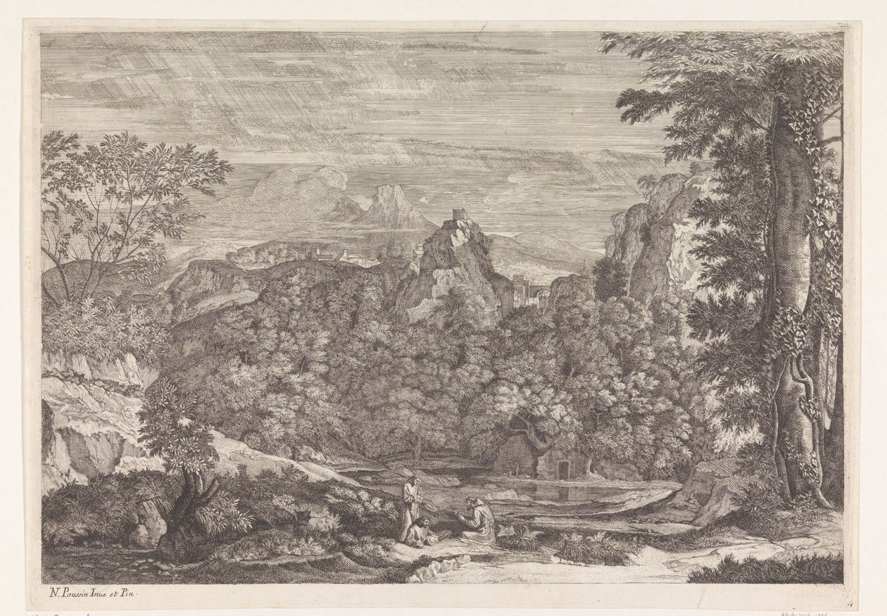 Landskap med tre munkar av Louis de Châtillon