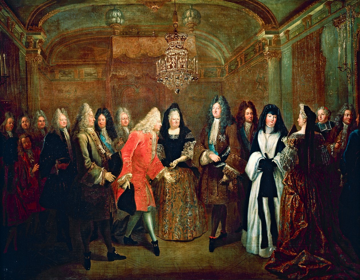 Ludvig XIV tar emot kurfursten av Sachsen, Fredrik Augustus II i Fontainebleau den 27 september av Louis de Silvestre