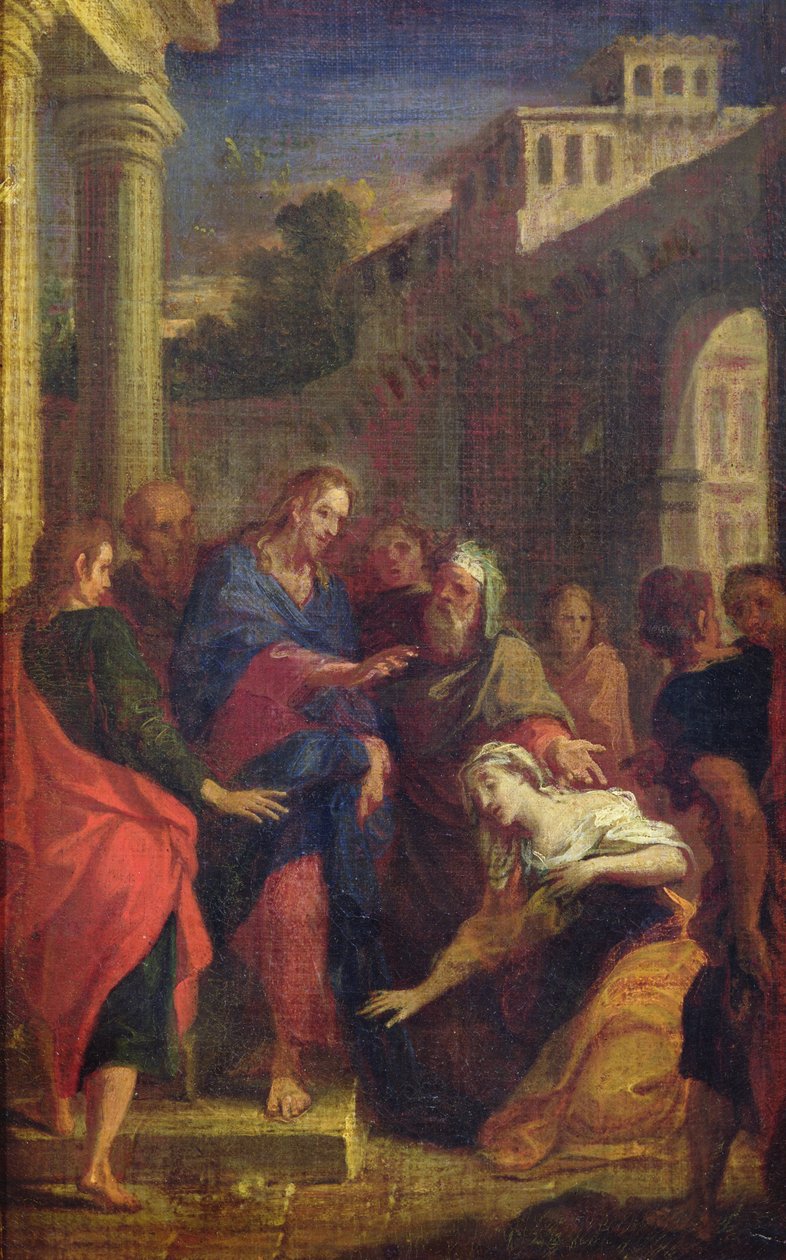 Jesus helar den blödande kvinnan av Louis de, the Younger Boulogne
