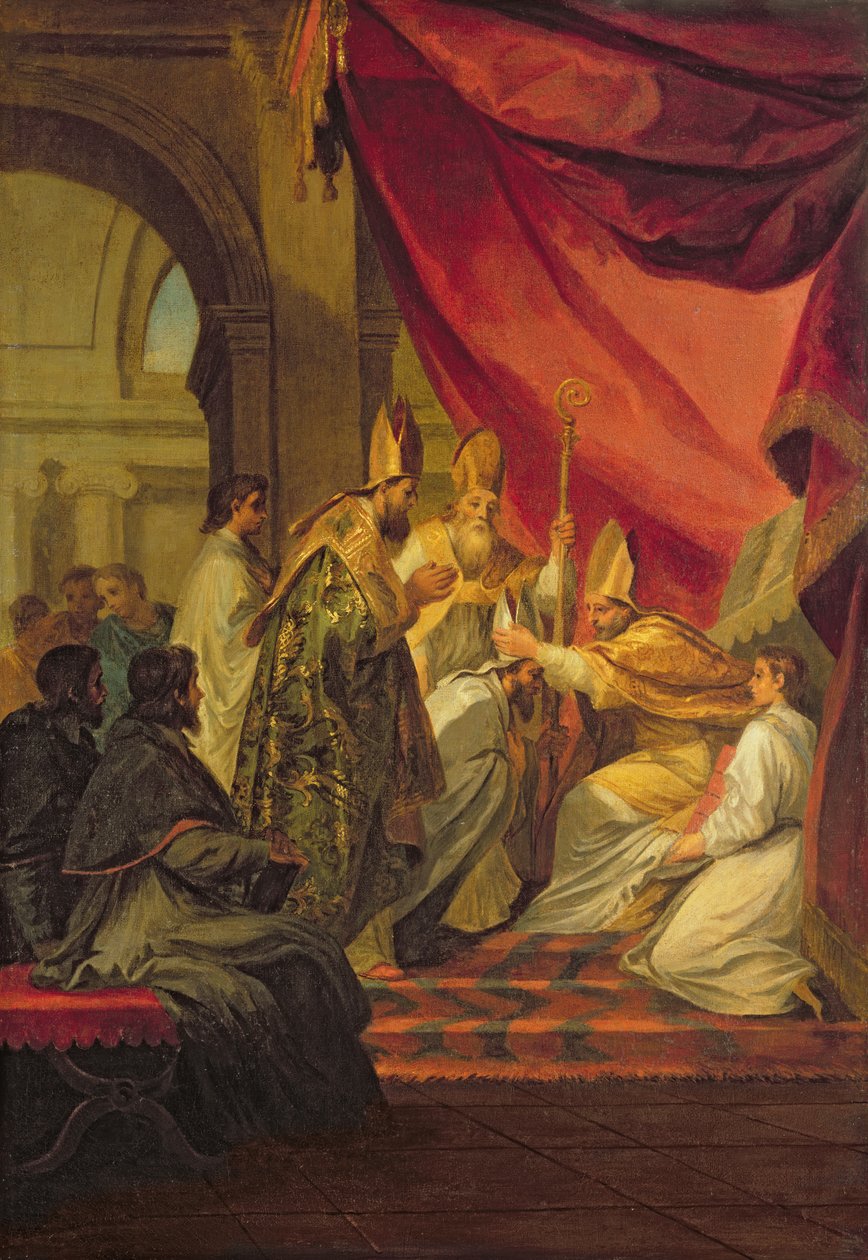 St. Augustine (354-430) vigd till biskop av Hippo, studie för utsmyckning i Invalides, 1702 av Louis de, the Younger Boulogne