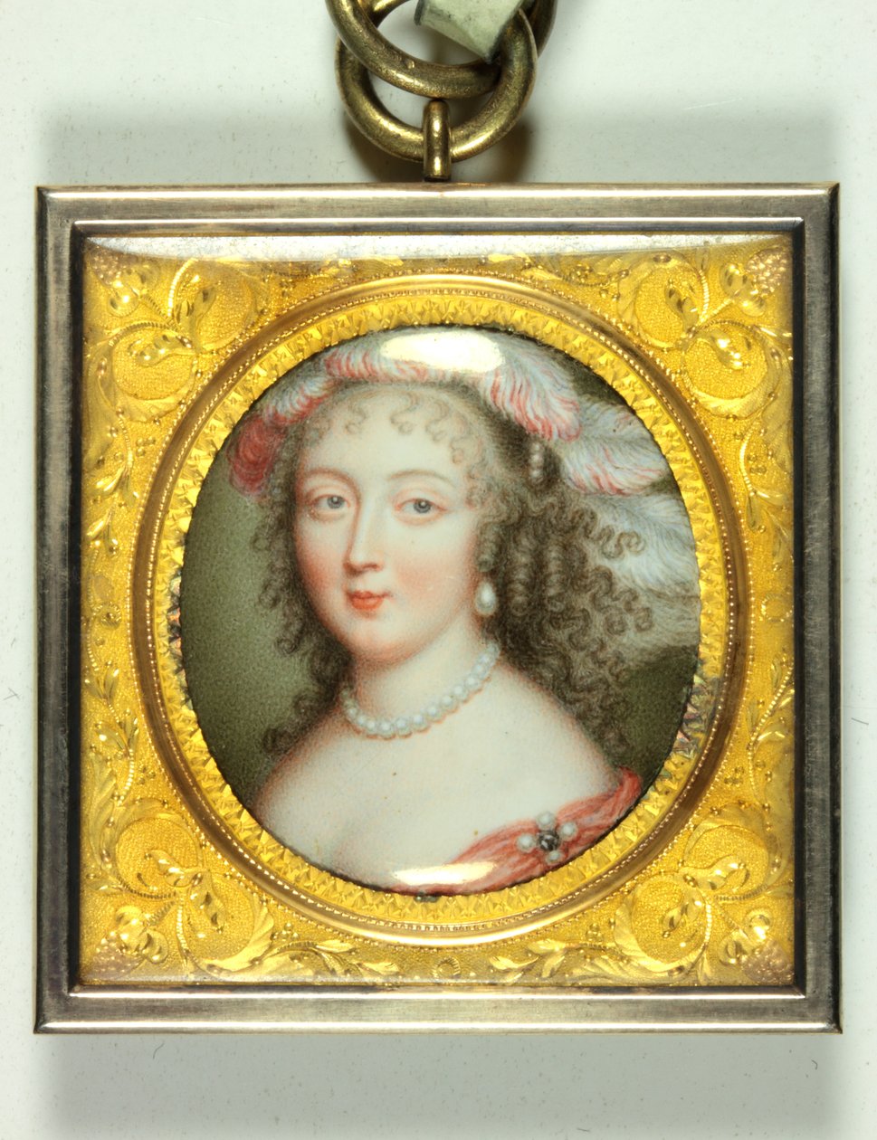 En dam som heter Barbara Villiers, hertiginna av Cleveland (emalj) av Louis du Guernier