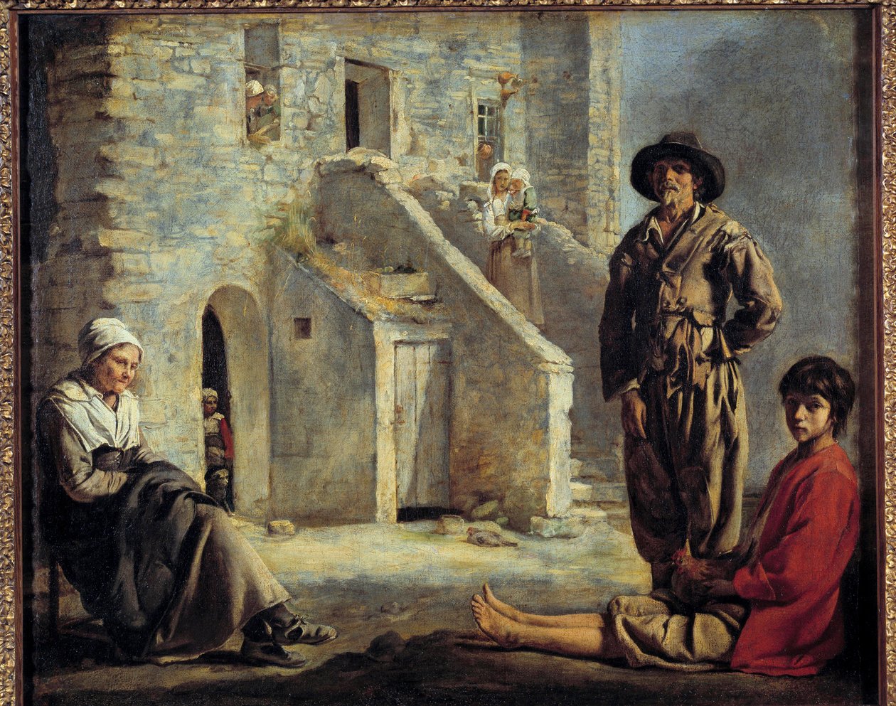 Bönder framför sitt hus. Målning av Louis Le Nain (1593-1648) av Louis le Nain