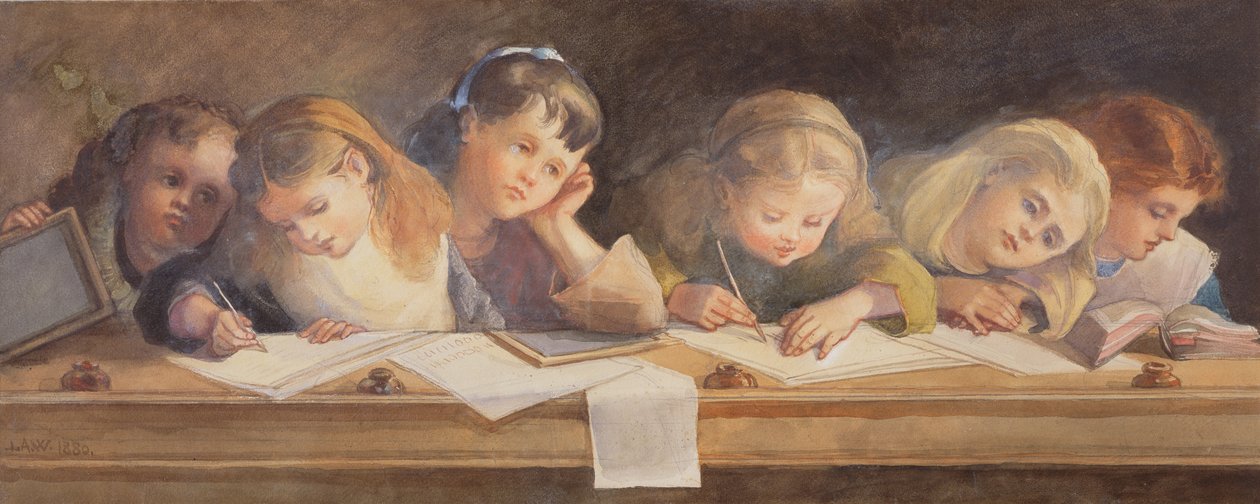 Skrivlektionen, 1880 av Louisa Anne Waterford