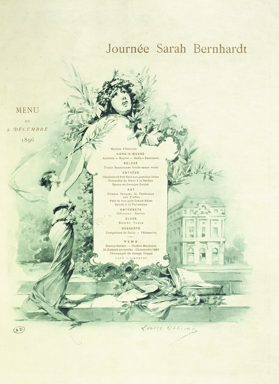 Meny för Sarah Bernhardt-dagen den 9 december 1896 av Louise Abbéma