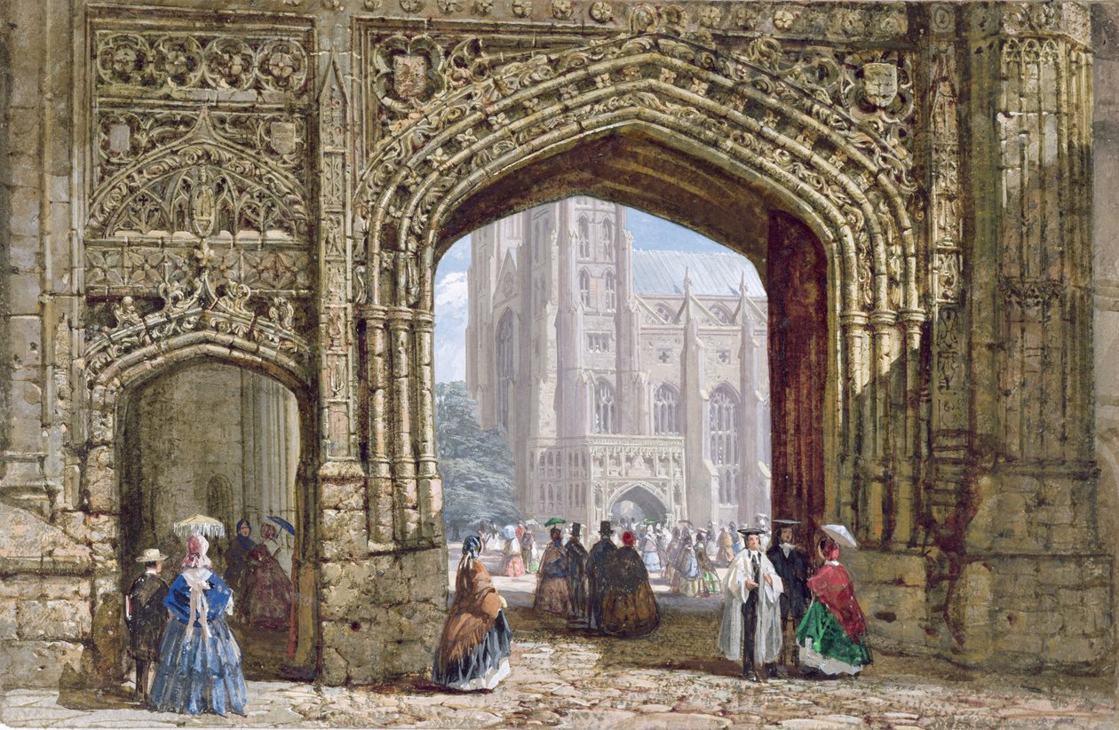 Canterbury Cathedral (wc med kroppsfärg på papper) av Louise Ingram Rayner