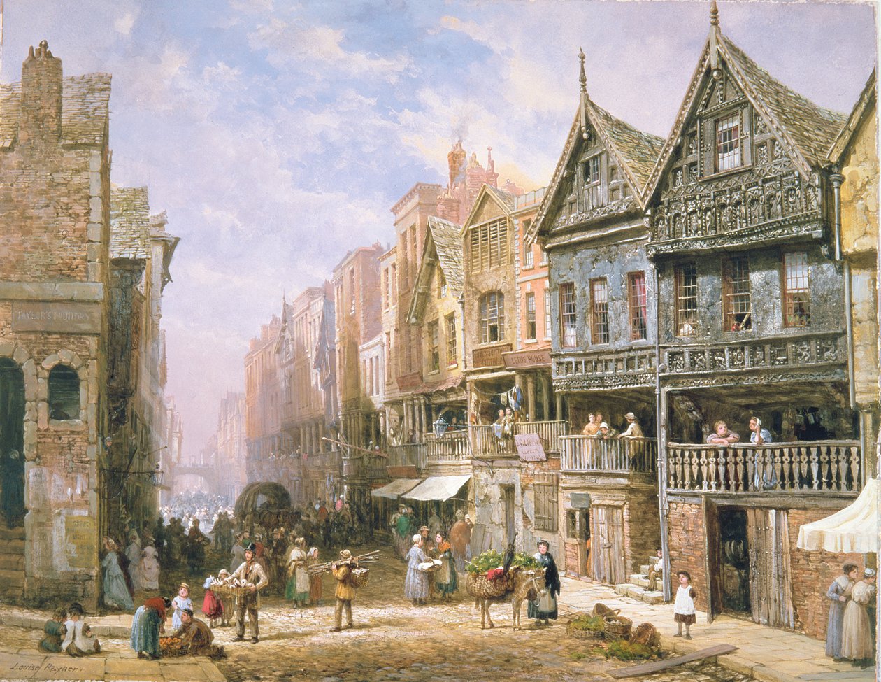 Watergate Street, mot Eastgate, Chester, ca 1870 av Louise Ingram Rayner