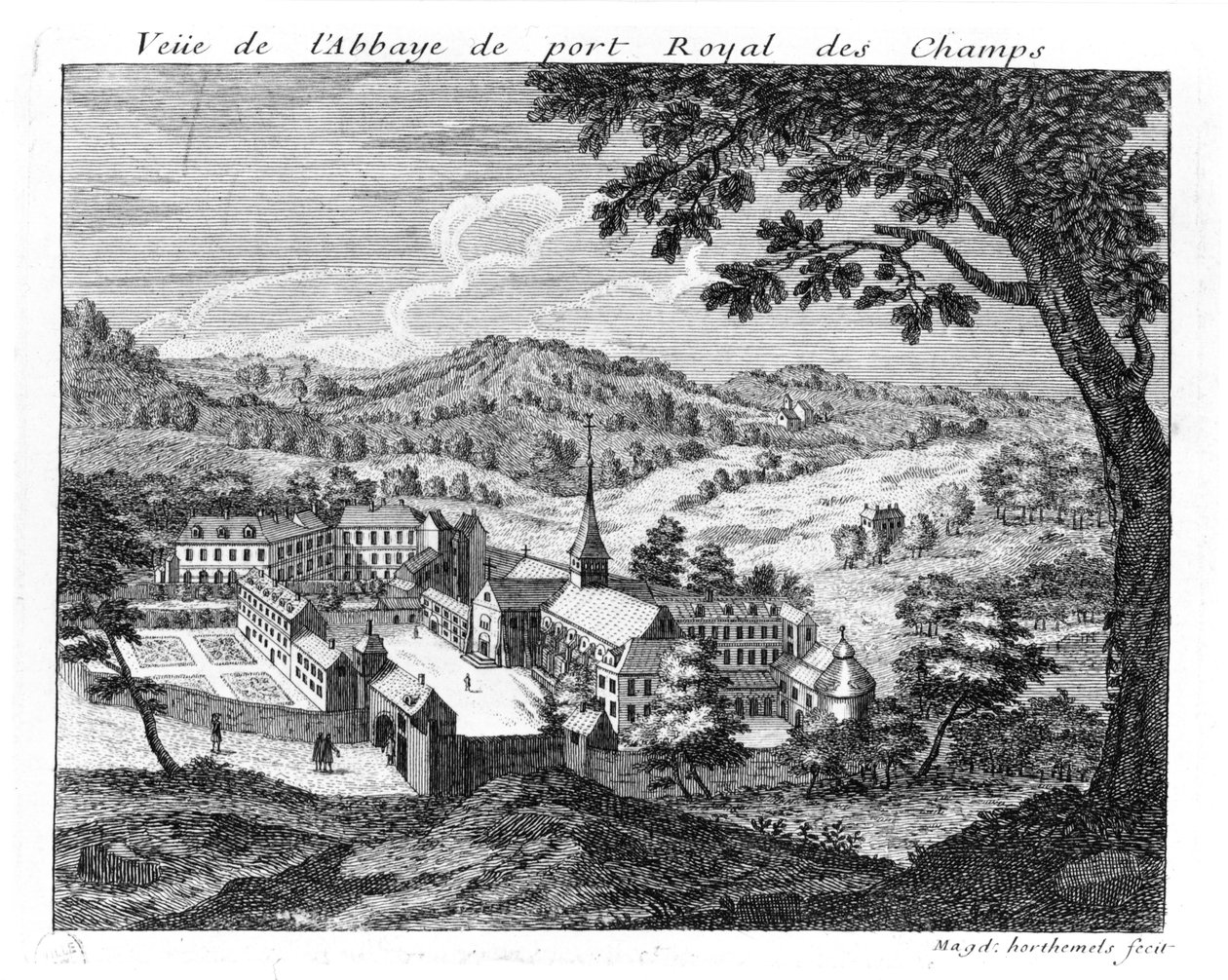 Allmän bild av klostret Port-Royal des Champs, 1709 av Louise Madelaine Cochin