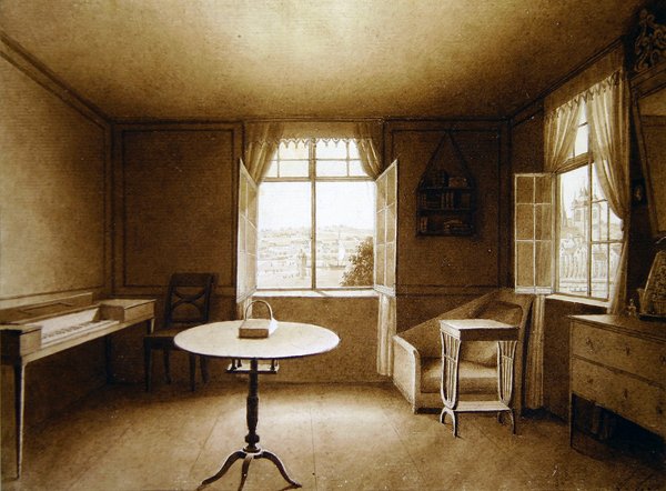 Interiör av konstnärens hus (akvarell på papper) av Louise Cochelet