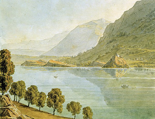 Lake Bourget (akvarell på papper) av Louise Cochelet