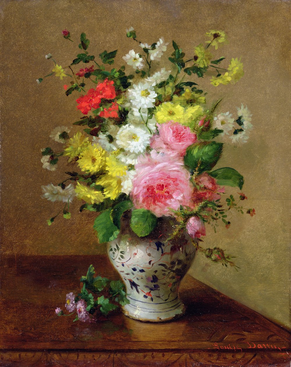 Stilleben med blommor i en vas, c.1866 av Louise Darru