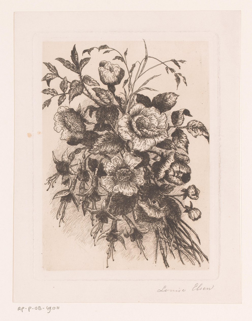 Blomma stilleben med rosor och anemoner av Louise Elsen (attributed to)