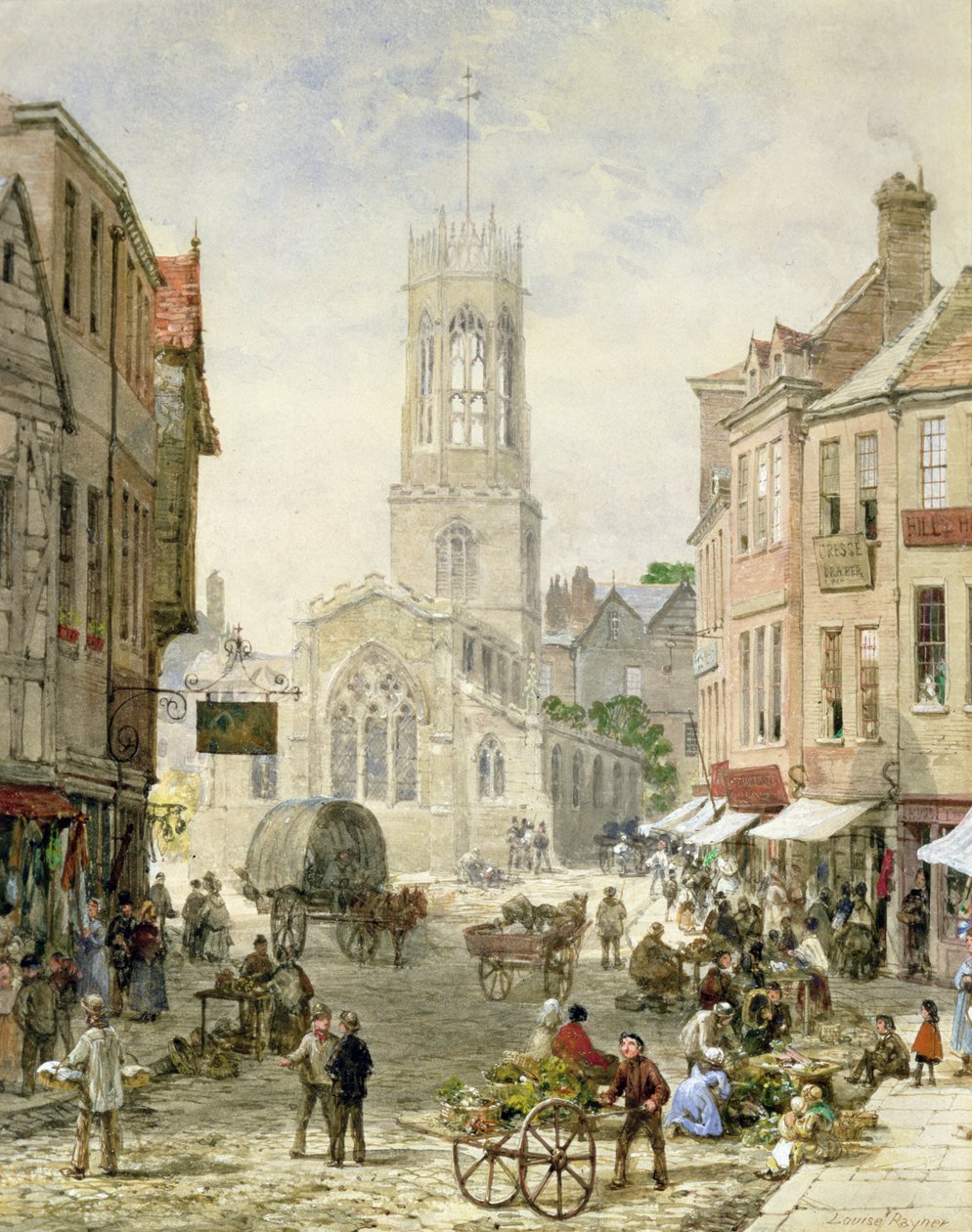 All Saints Pavement, York (akvarell och kroppsfärg på papper) av Louise Ingram Rayner