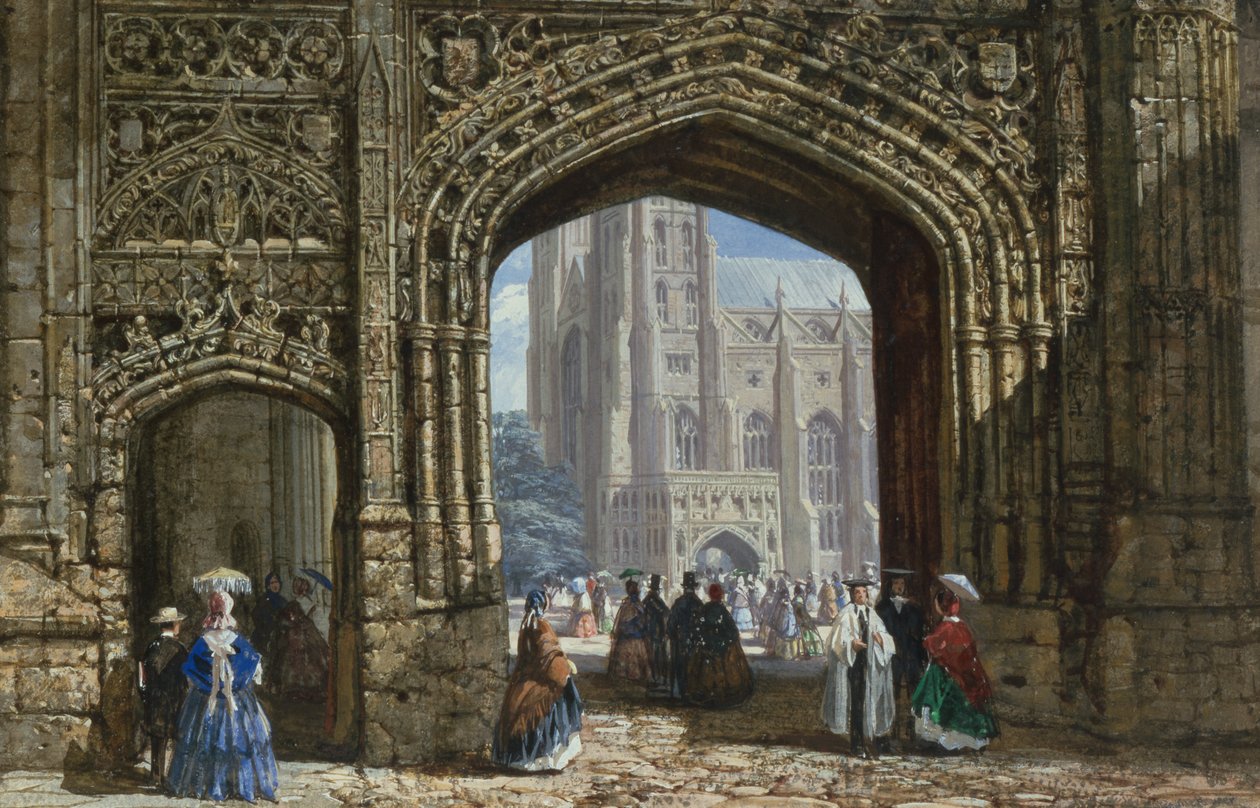 Canterbury Cathedral (akvarell med kroppsfärg på papper) av Louise Ingram Rayner