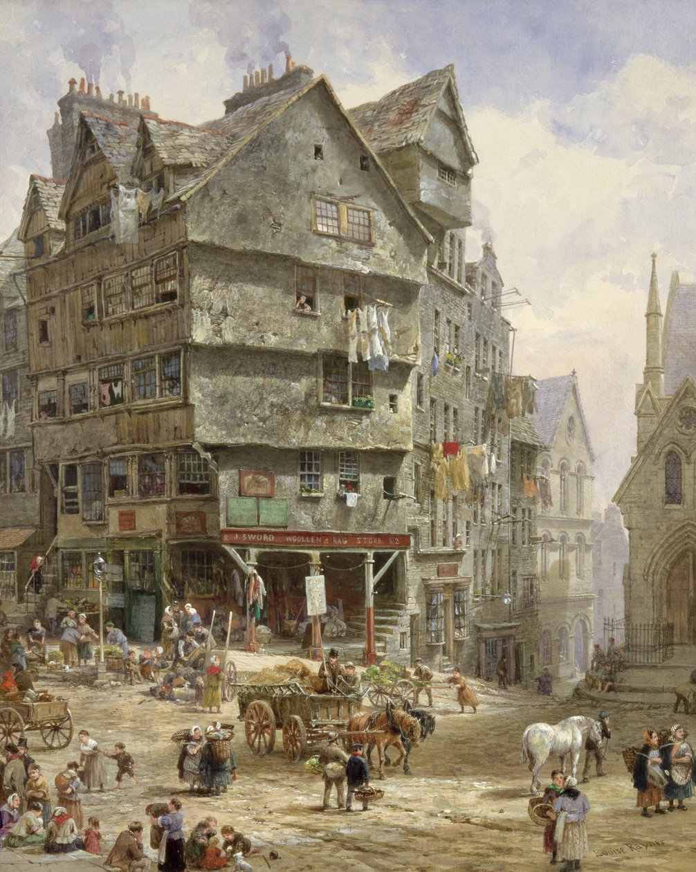 The High Street från West Bow, Edinburgh (akvarell) av Louise Ingram Rayner