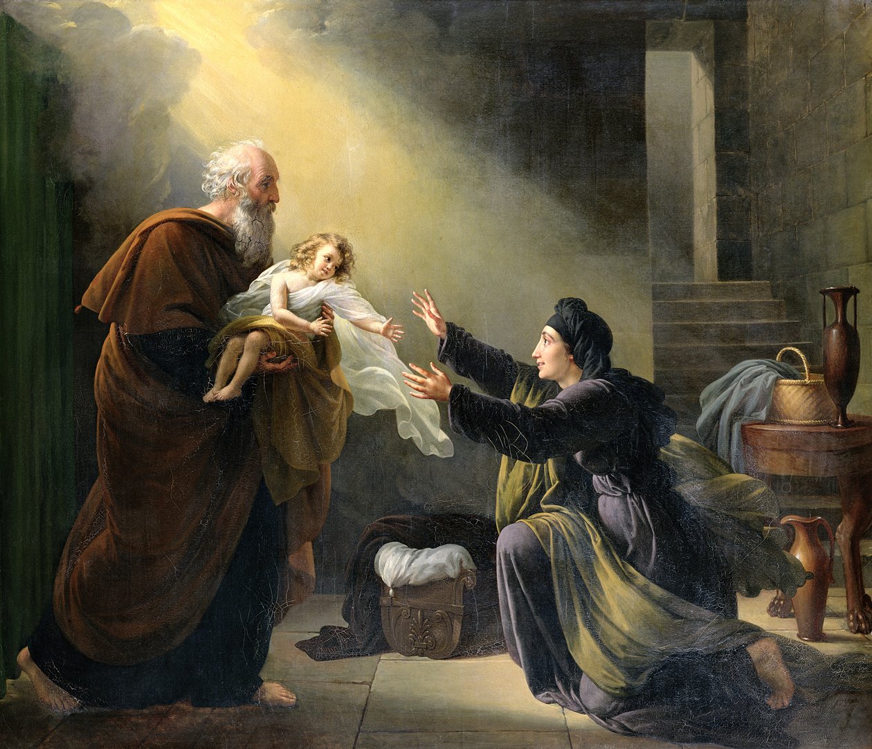 Elijah återupplivar sonen till änkan i Sarepta av Louise Marie Jeanne Hersent