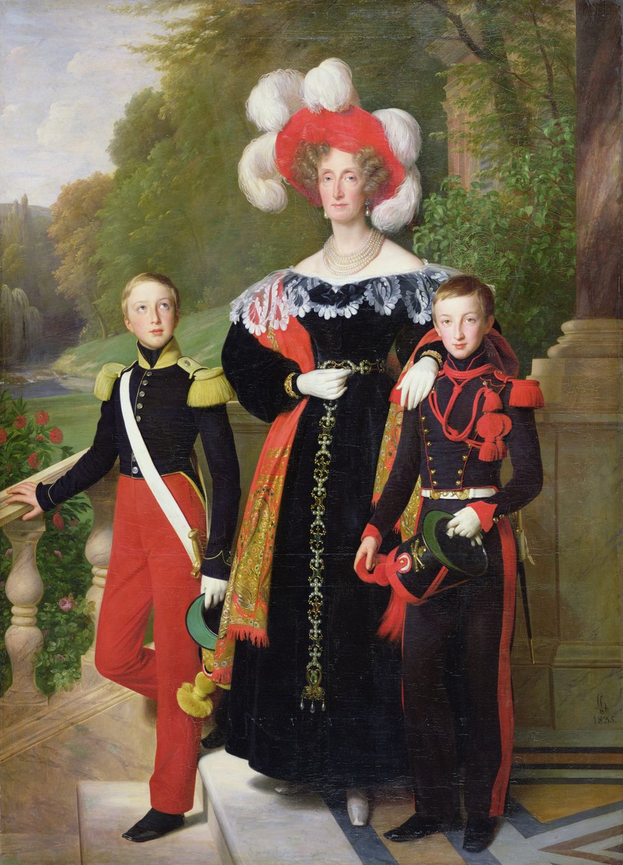Marie Amelie av Bourbon-Sicile (1782-1866) och hennes söner, Henri av Orleans (1822-97) hertig av Aumale och Antoine (1824-90) hertig av Montpensier, 1835 av Louise Marie Jeanne Hersent