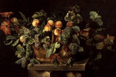 Stilleben med persikor och druvor av Louise Moillon