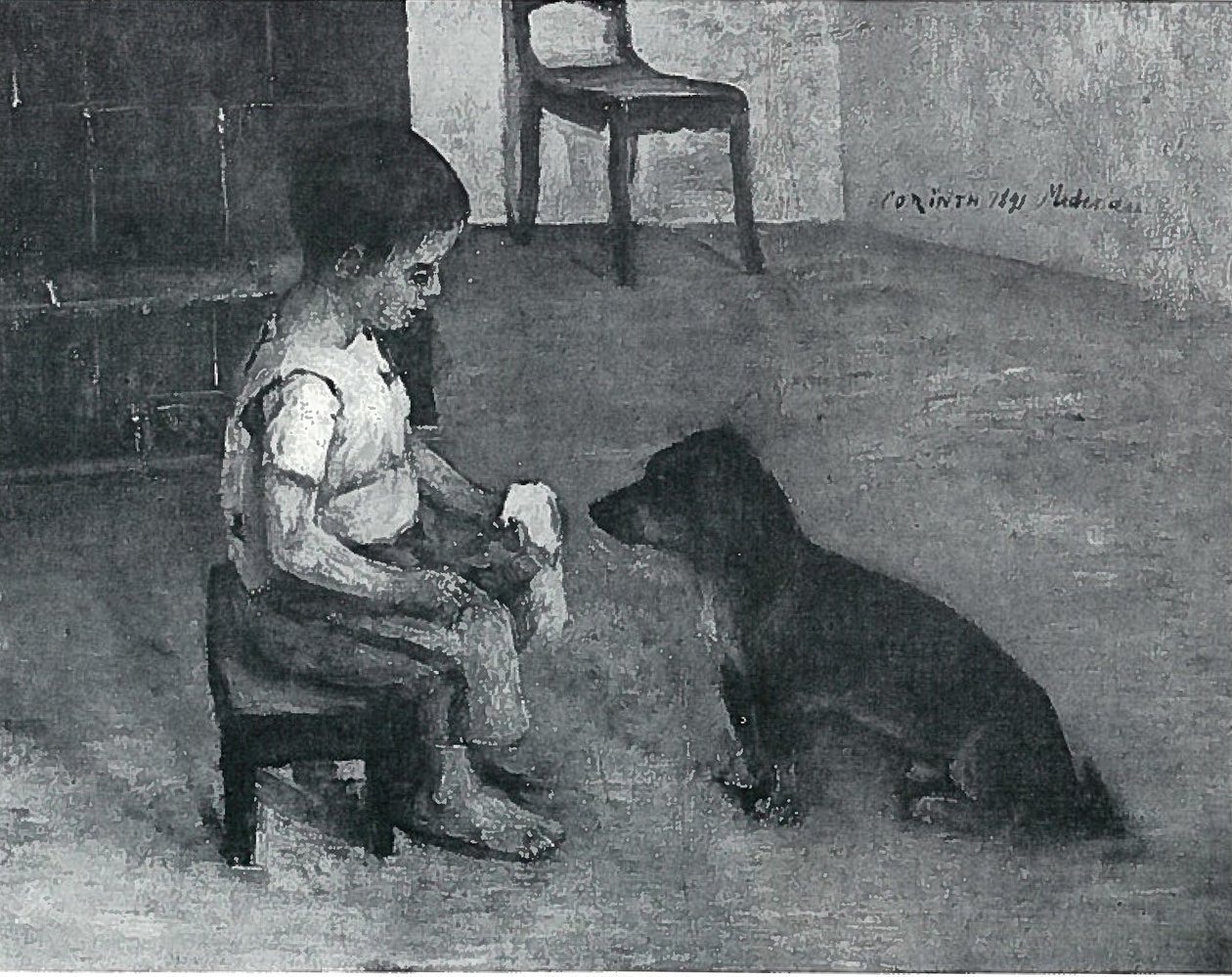  Kind mit Butterbrot und Hundn av Lovis Corinth