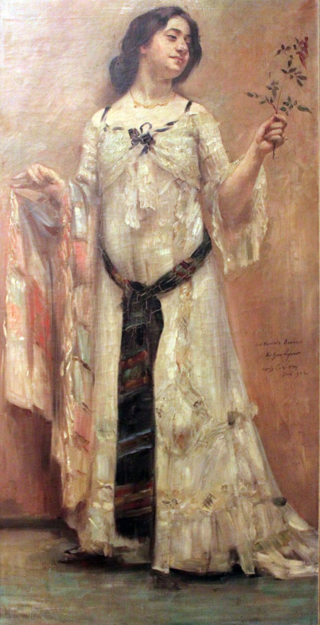 Porträtt av Charlotte Berend i en vit klänning av Lovis Corinth