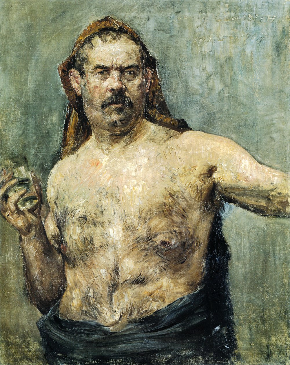 Självporträtt med glas av Lovis Corinth