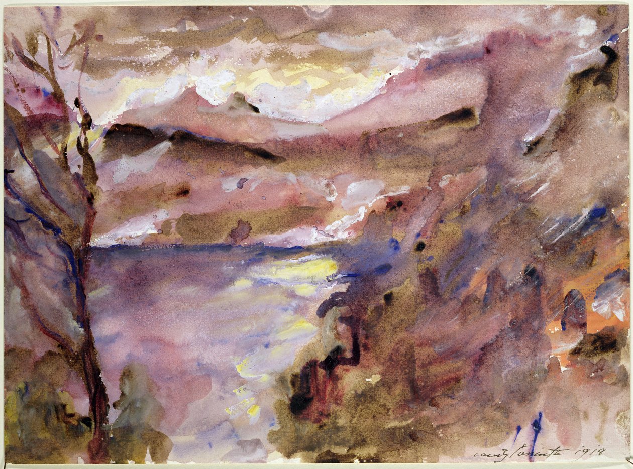 Udsigt over Walchen-søen, 1919 swed av Lovis Corinth