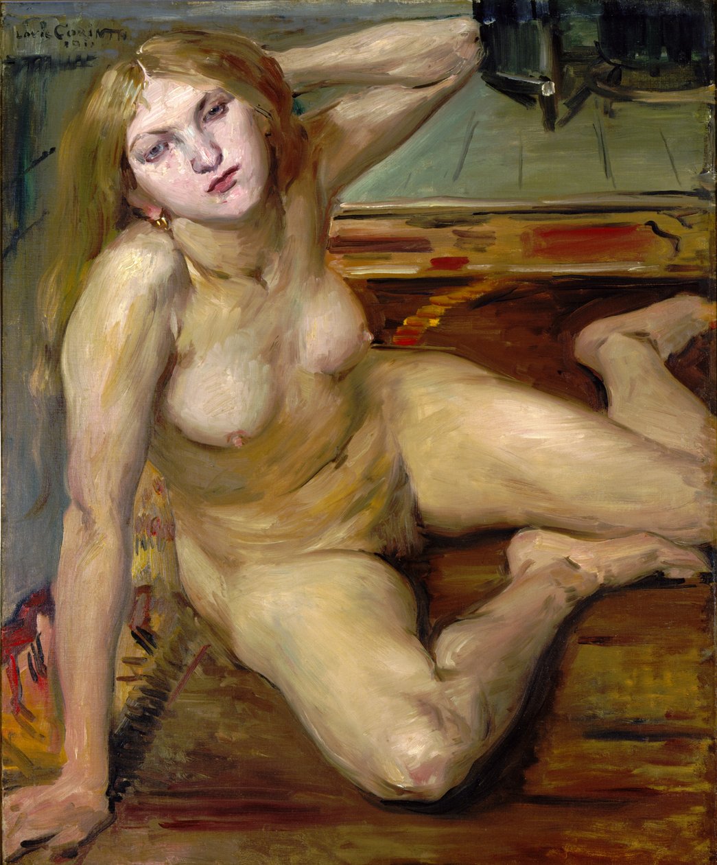 Naken flicka på en matta av Lovis (1858-1925) Corinth