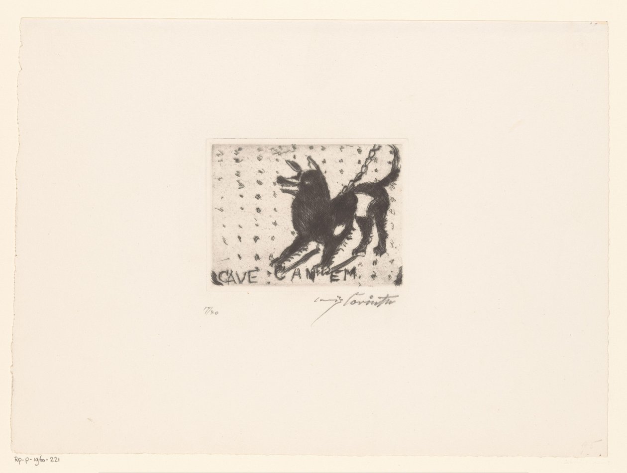 Skällande hund Cave Canem (titel på objekt) av Lovis Corinth (signed by artist)