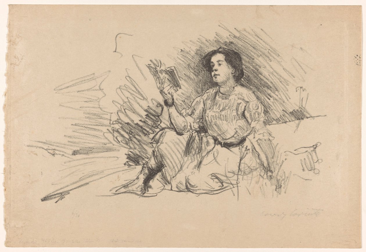 Flicka som läser, sitter på golvet Lesendes Madchen av Lovis Corinth (signed by artist)