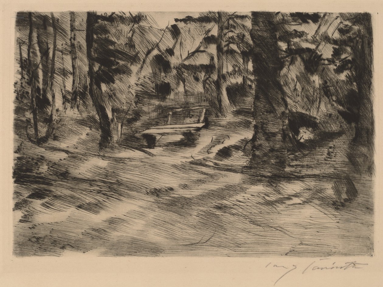 Bank im Walde II (Bänk i skogen II) av Lovis Corinth