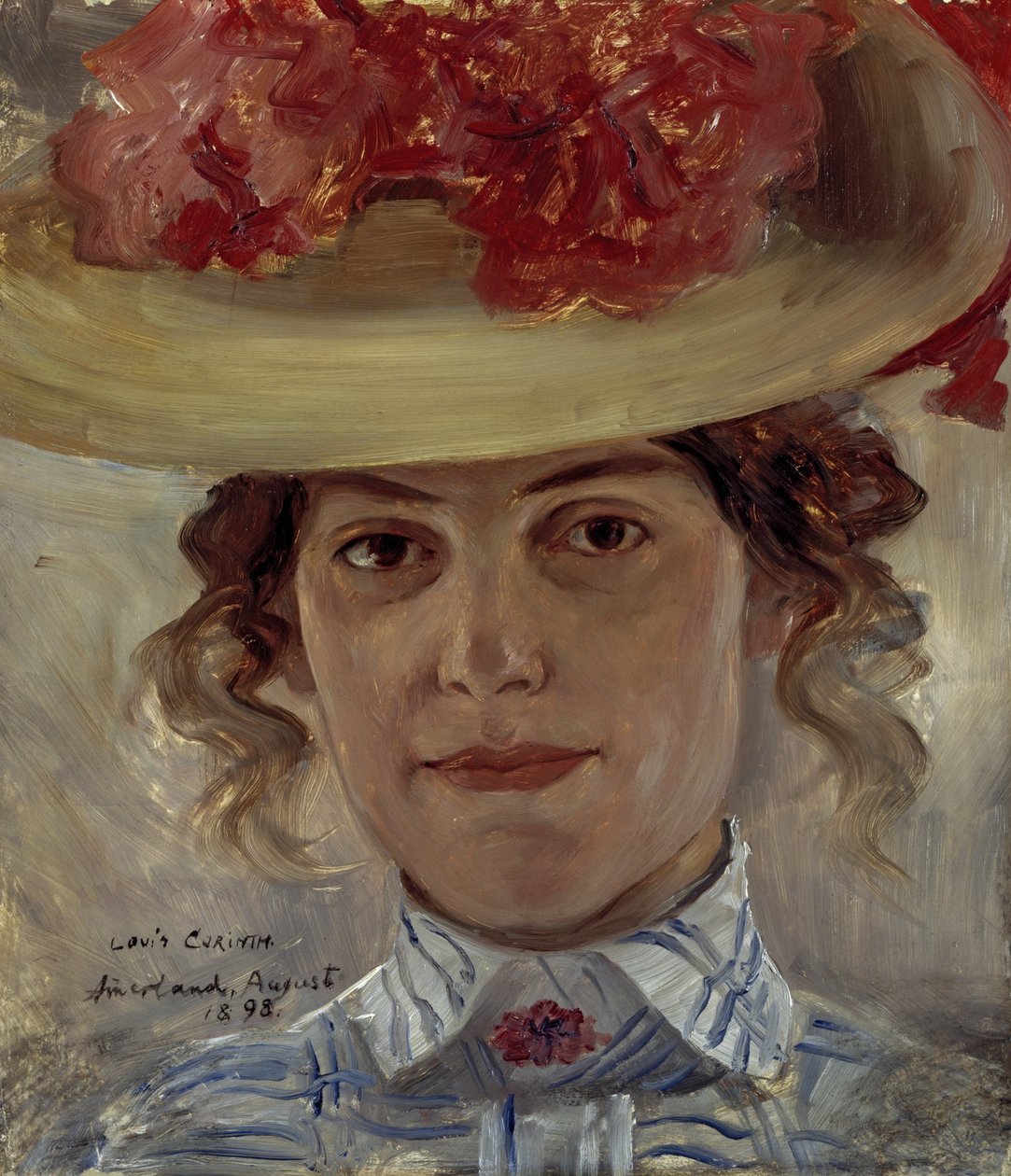 Fru Halbe med stråhatt av Lovis Corinth