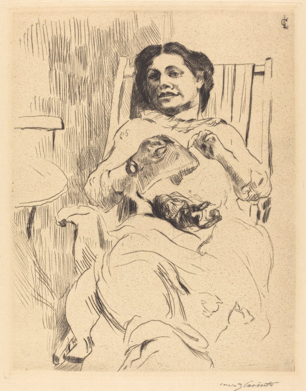 Kvinna med handarbete av Lovis Corinth