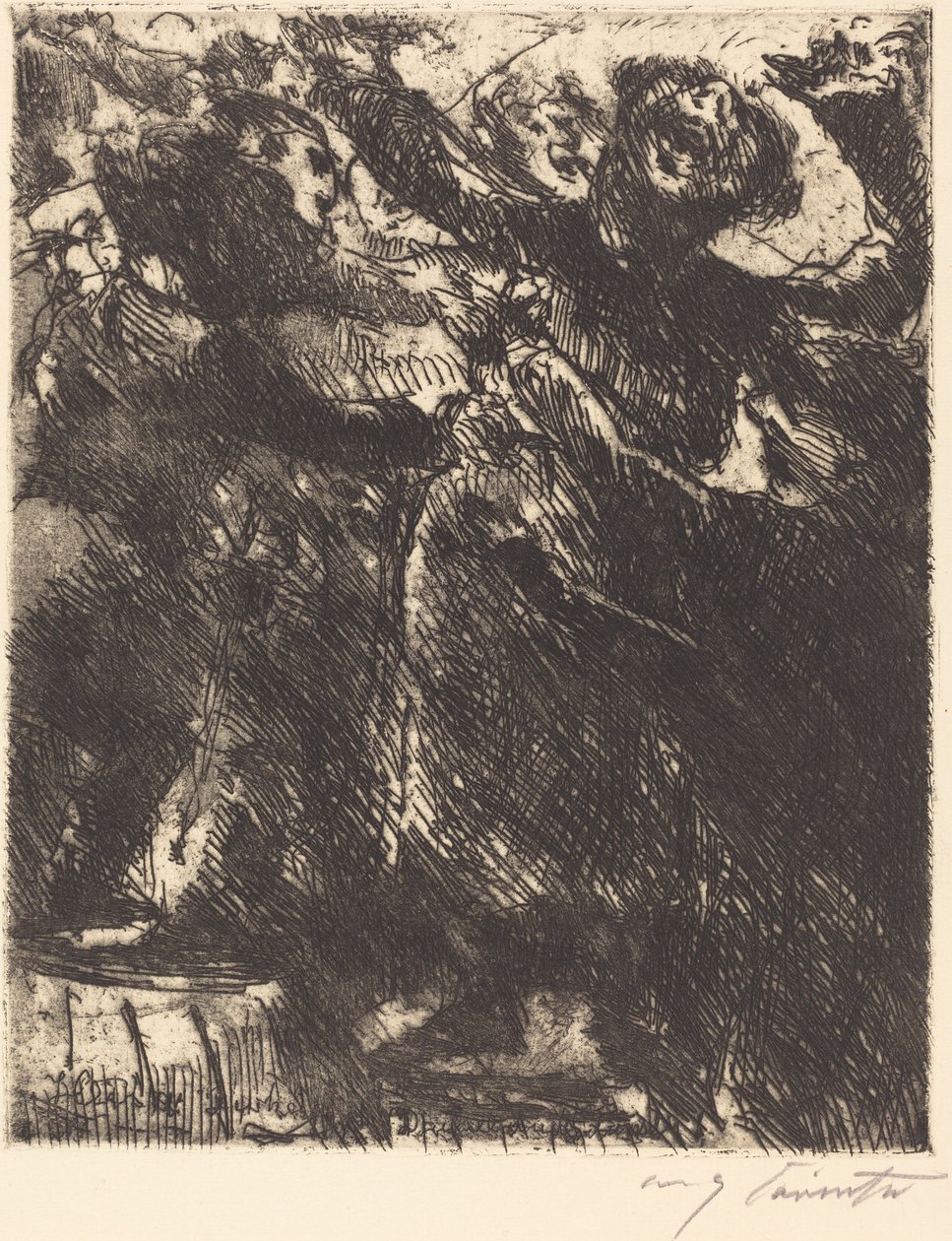 Kapucinens predikan - "Han föredrar att springa runt med en tjej") av Lovis Corinth
