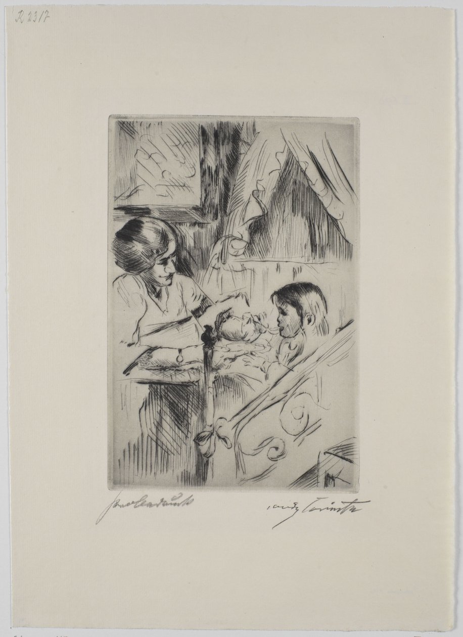 Barnet i sängen och mamman av Lovis Corinth