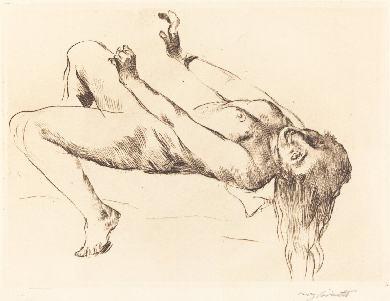 Liggande kvinnlig naken - Studie för "Joseph och Potifars fru") av Lovis Corinth