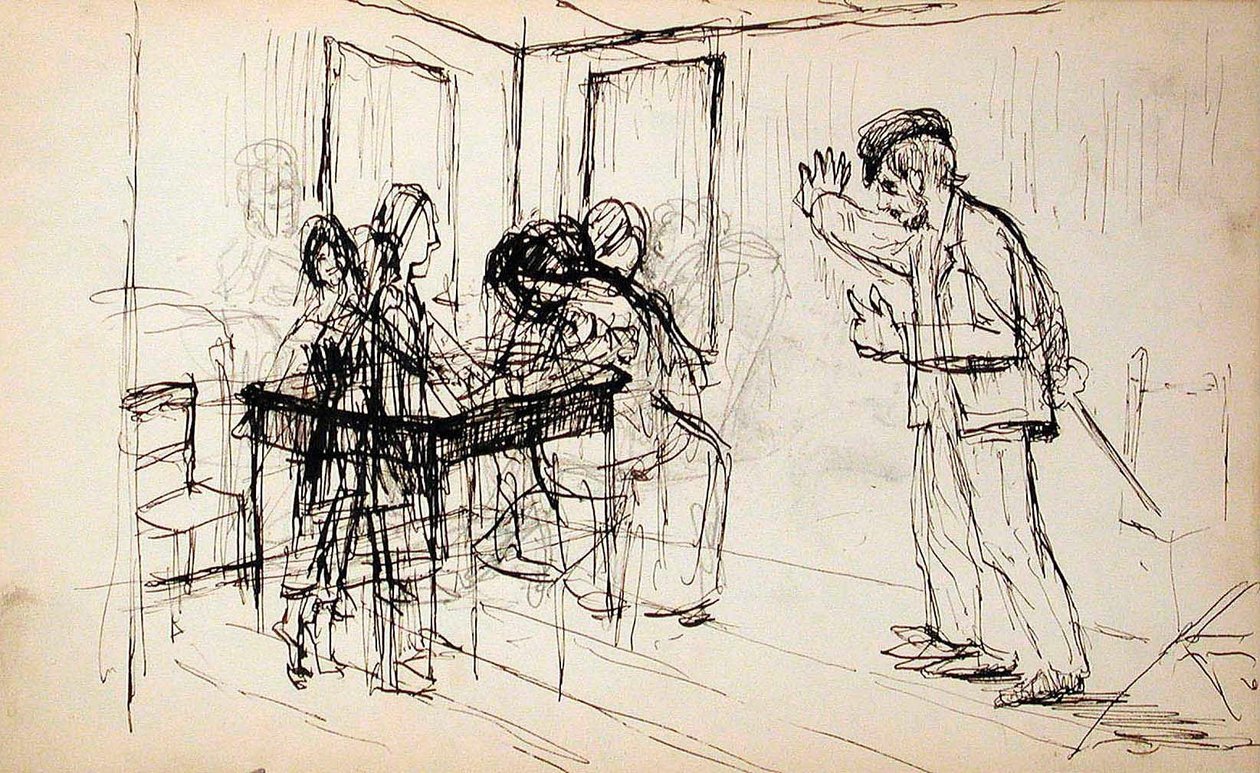 Timmerstuga (recto), figurer i interiör (verso) av Lovis Corinth