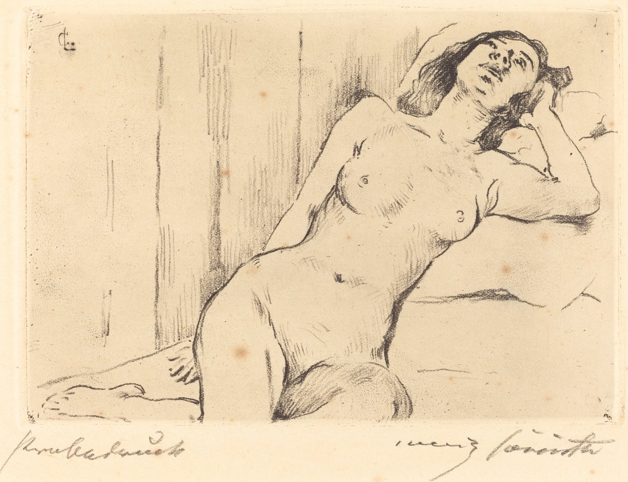 Vila trekvarts naken (liggande kvinnlig naken) av Lovis Corinth
