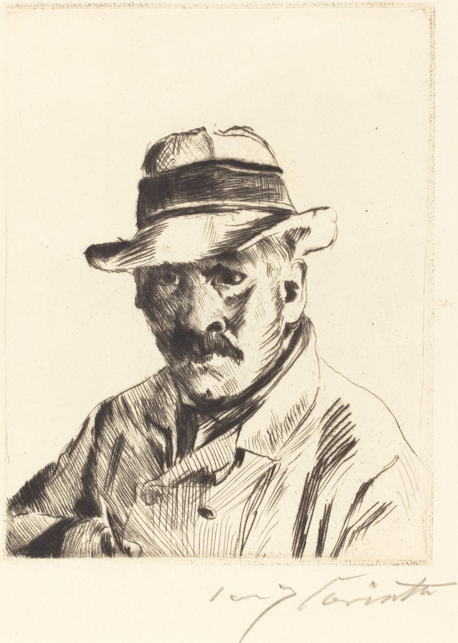 Självporträtt i en stråhatt av Lovis Corinth