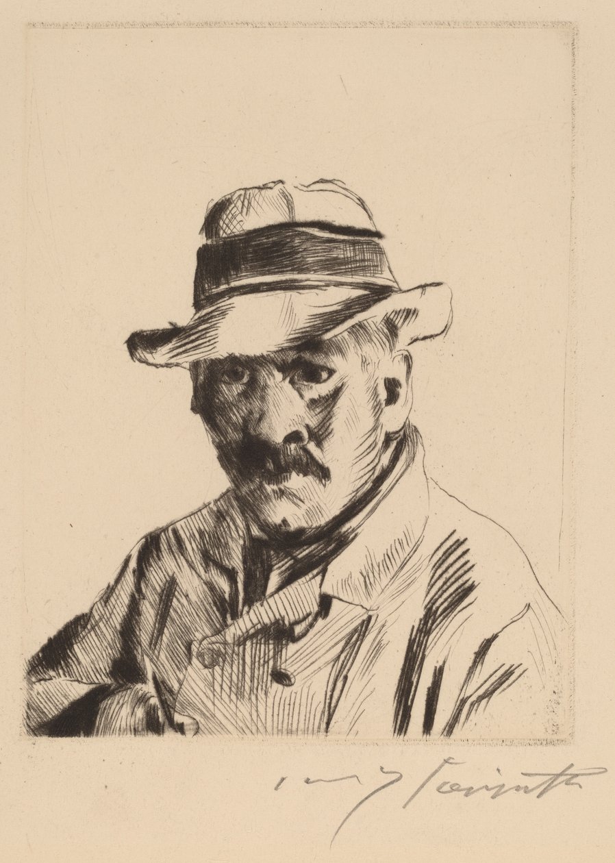 Självporträtt i stråhatt, bystlängd av Lovis Corinth